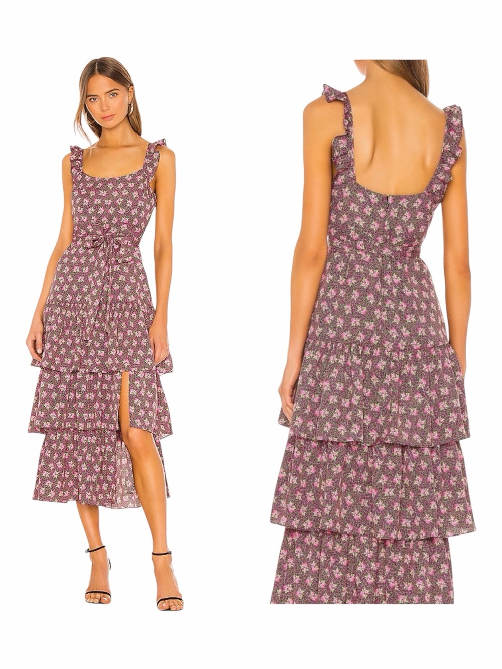 REVOLVE | LIKELY Charlotte Midi Dress in Color Black & Pink Multi Floral Size 12